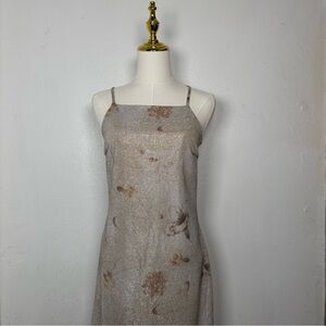 vintage monster girl y2k 2000s sparkle beige floral mini dress downtown girl